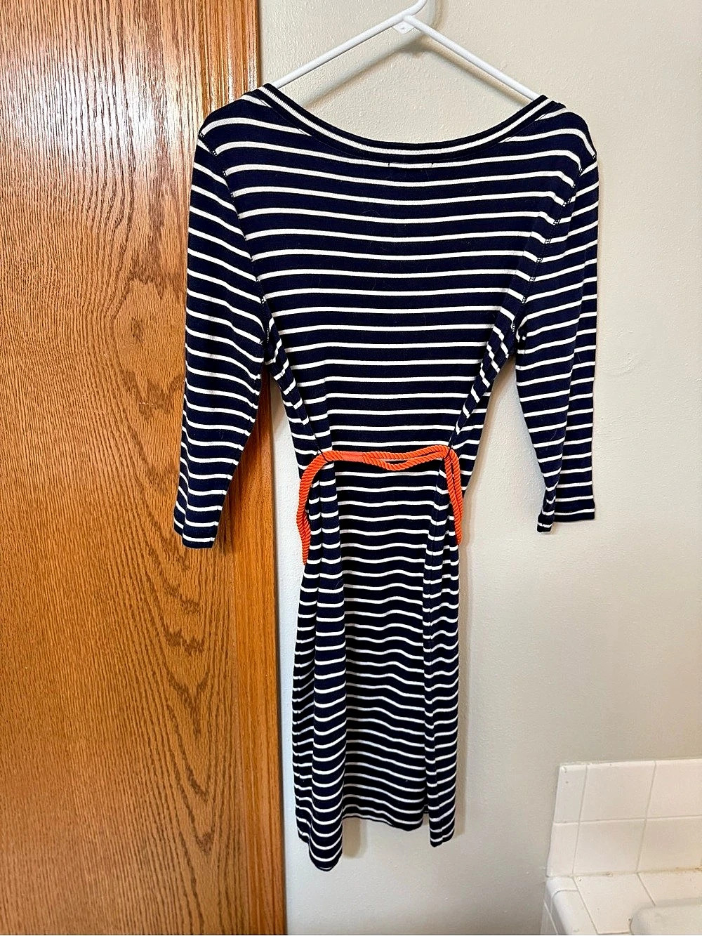 Ralph Lauren Striped Dress Size Medium Navy Stripe Orange Nautical Preppy Cotton